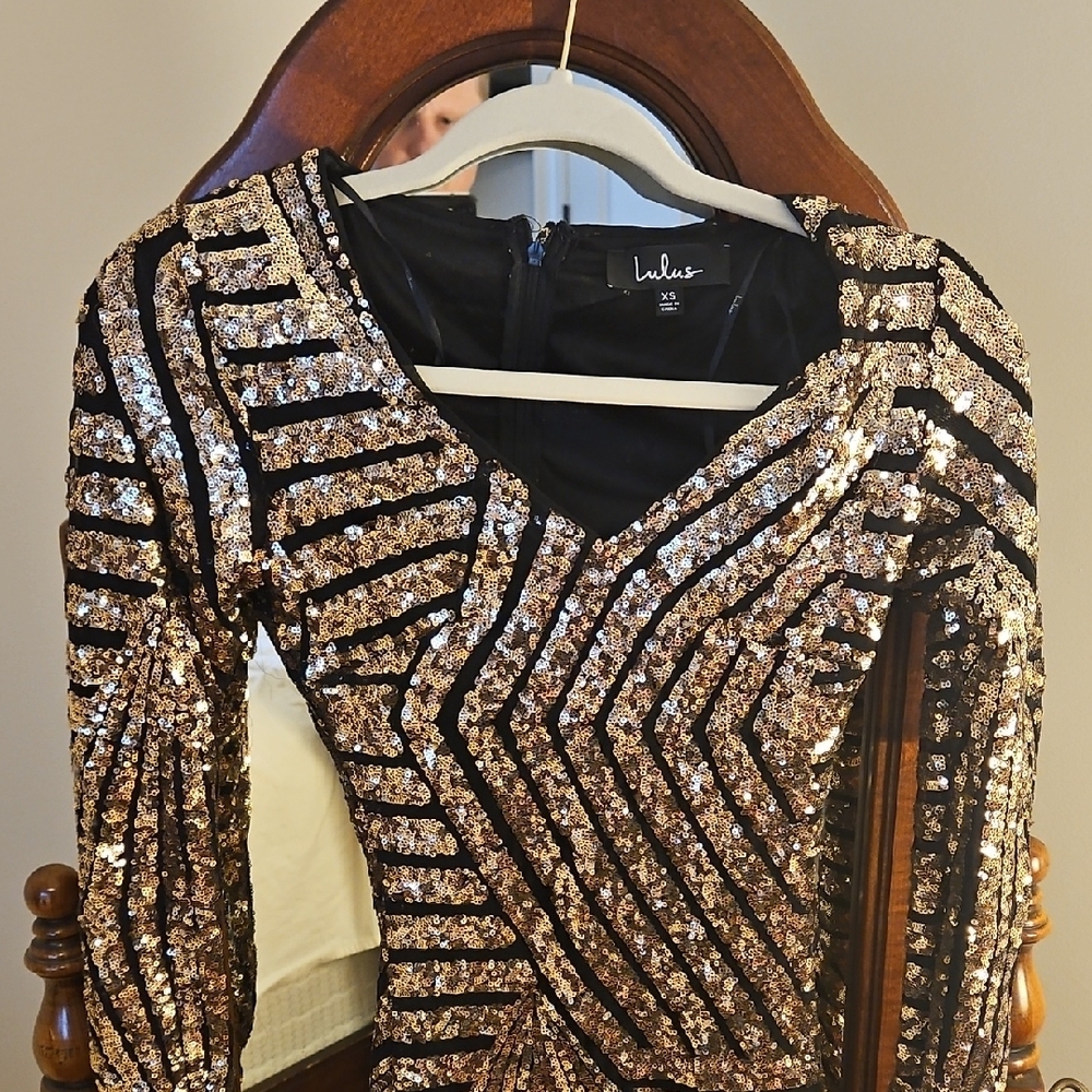 Lulu's Black and Gold Sequin Mini Dress - Picture 1 of 3
